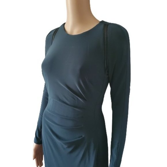 Lauren Ralph Lauren Women's Jonni Faux Leather Trim Gathered Sheath Dress Size 4 - Picture 4 of 15